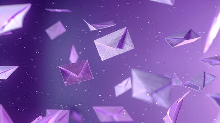 Fototapeta premium A group of purple envelopes are seen flying through the air, conveying important messages