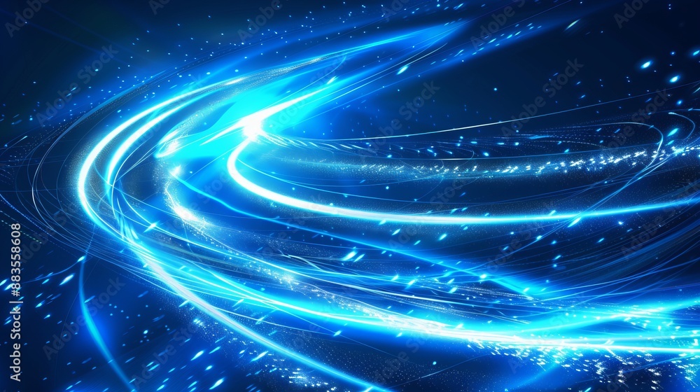 Poster vector background with blue glowing shiny lines effect showcasing luminous white lines depicting spe