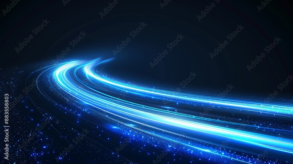 Poster vector background with blue glowing shiny lines effect showcasing luminous white lines depicting spe
