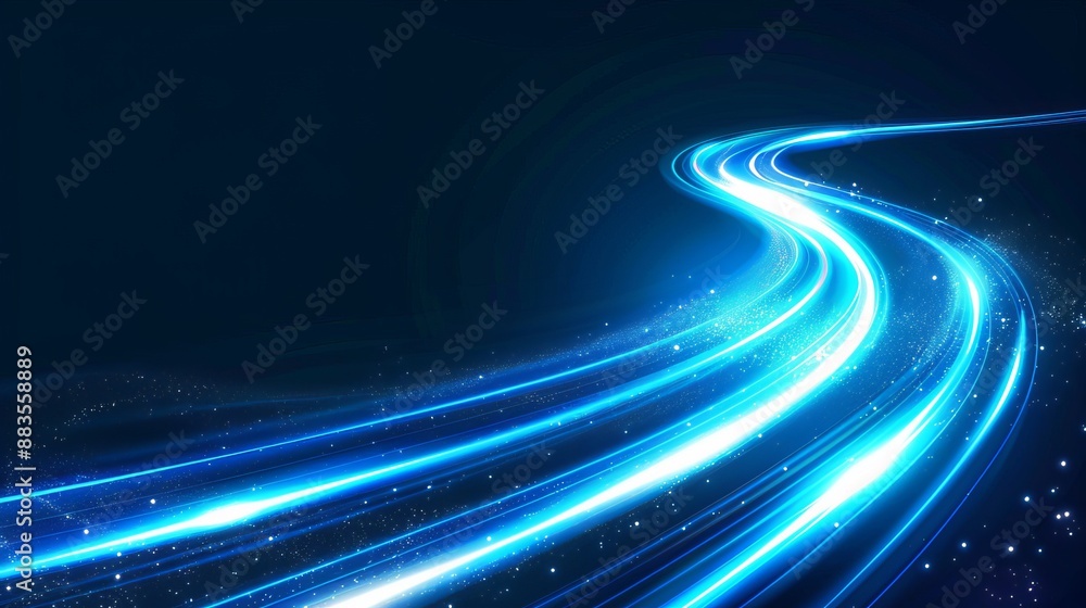 Poster vector background with blue glowing shiny lines effect showcasing luminous white lines depicting spe