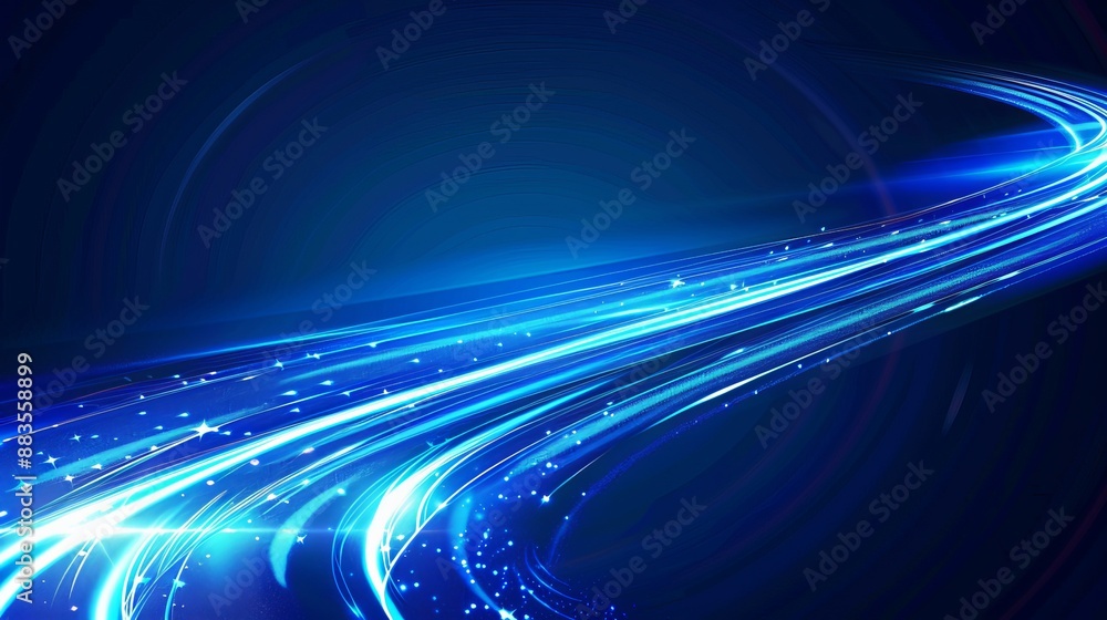 Poster vector background with blue glowing shiny lines effect showcasing luminous white lines depicting spe
