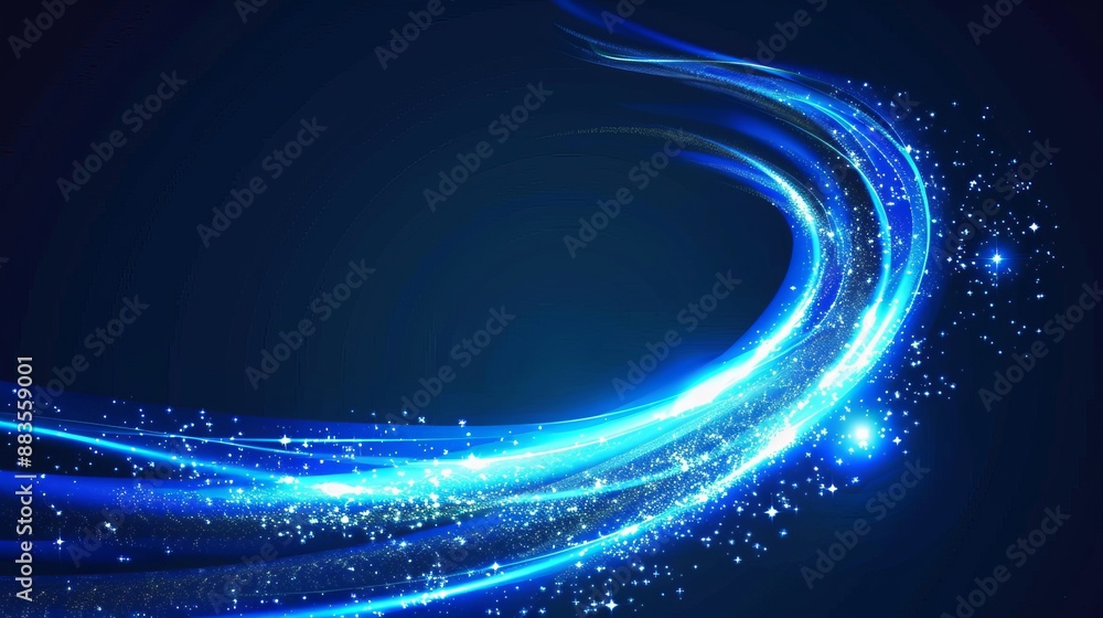 Poster vector background with blue glowing shiny lines effect showcasing luminous white lines depicting spe