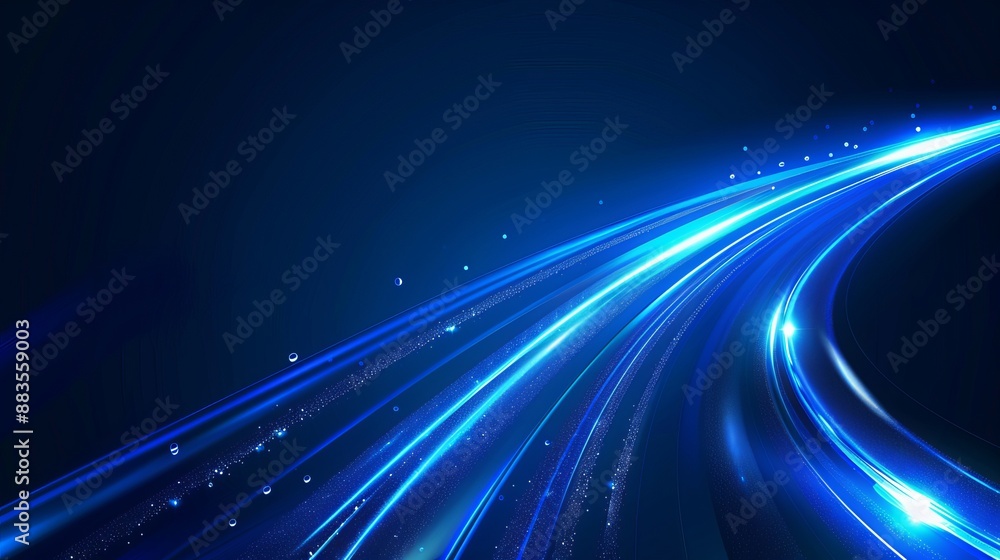 Poster vector background with blue glowing shiny lines effect showcasing luminous white lines depicting spe