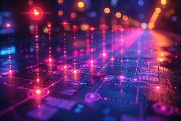 Obraz premium Futuristic visualization of data flowing through a hightech circuit board