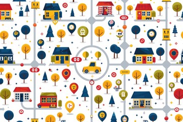 Whimsical Town with Quirky Characters and Vibrant Trees