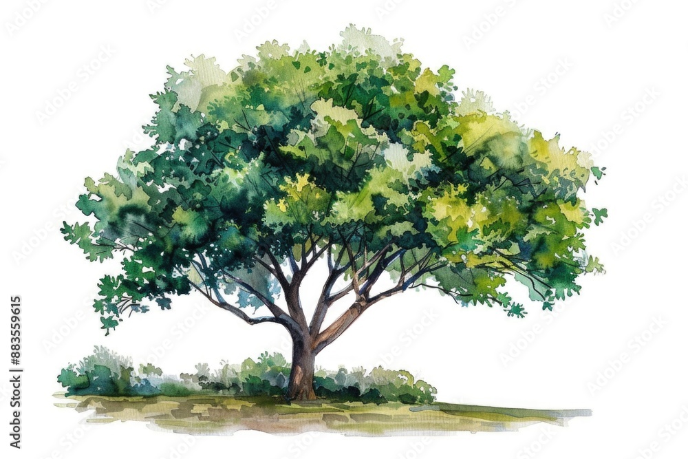 Poster a tree is painted in watercolor style on a white background, making it easy to use as a graphic elem