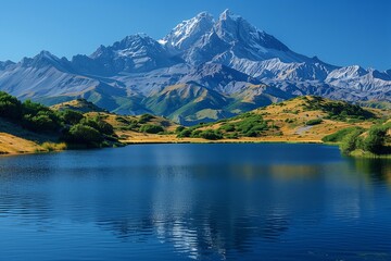 Majestic Mountain Range and Lake View