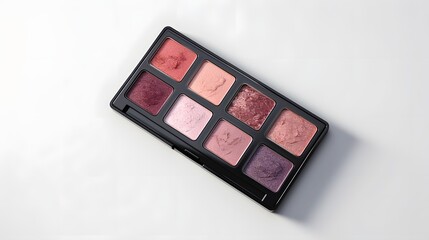 Multicolor eyeshadow palette with glitte isolated on white background, top view. Luxury cosmetics product for makeup.on a light background