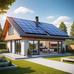 Solar panel energy House. Generative ai image