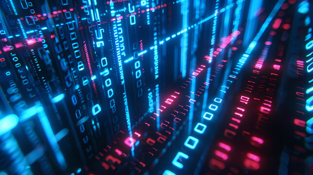 Digital data background with binary code and computer screen