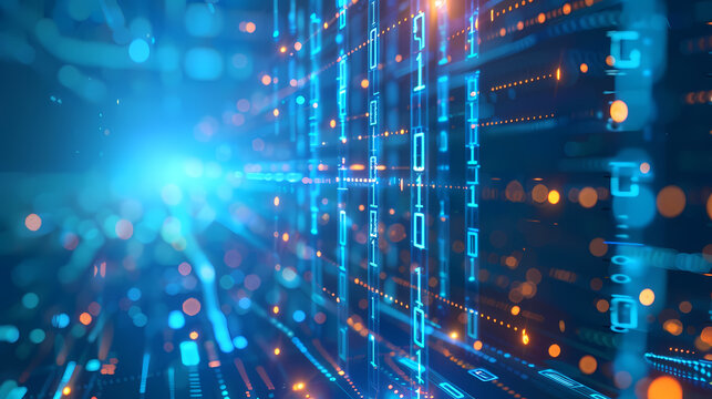 Digital data background with binary code and computer screen
