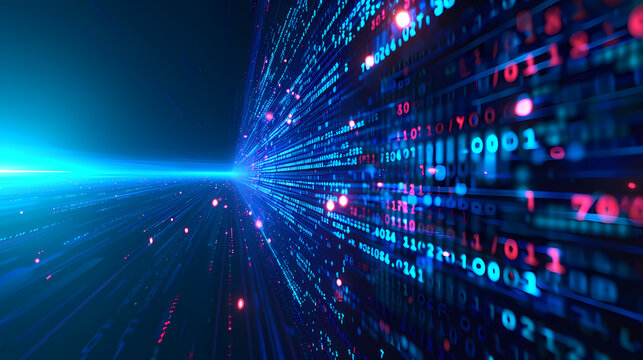 Digital data background with binary code and computer screen