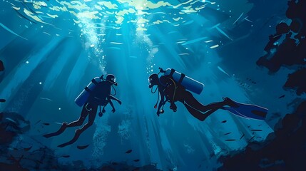 Two divers underwater with scuba gear