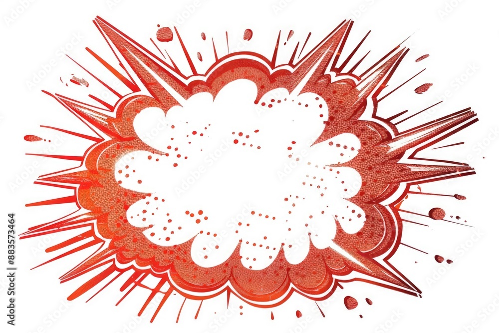 Poster a fiery explosion cloud with red and white hues on a white background, great for representing chaos 