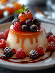 panna cotta pudding dessert with berries