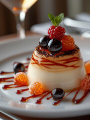 panna cotta pudding dessert with berries