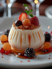 panna cotta pudding dessert with berries