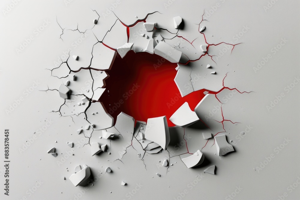 Aufkleber A hole in a wall with a red hole inside, suitable for use as an abstract or conceptual design element