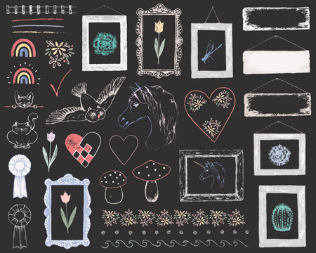 Cute Cottagecore Chalk Back to School Doodles, Borders and Frames