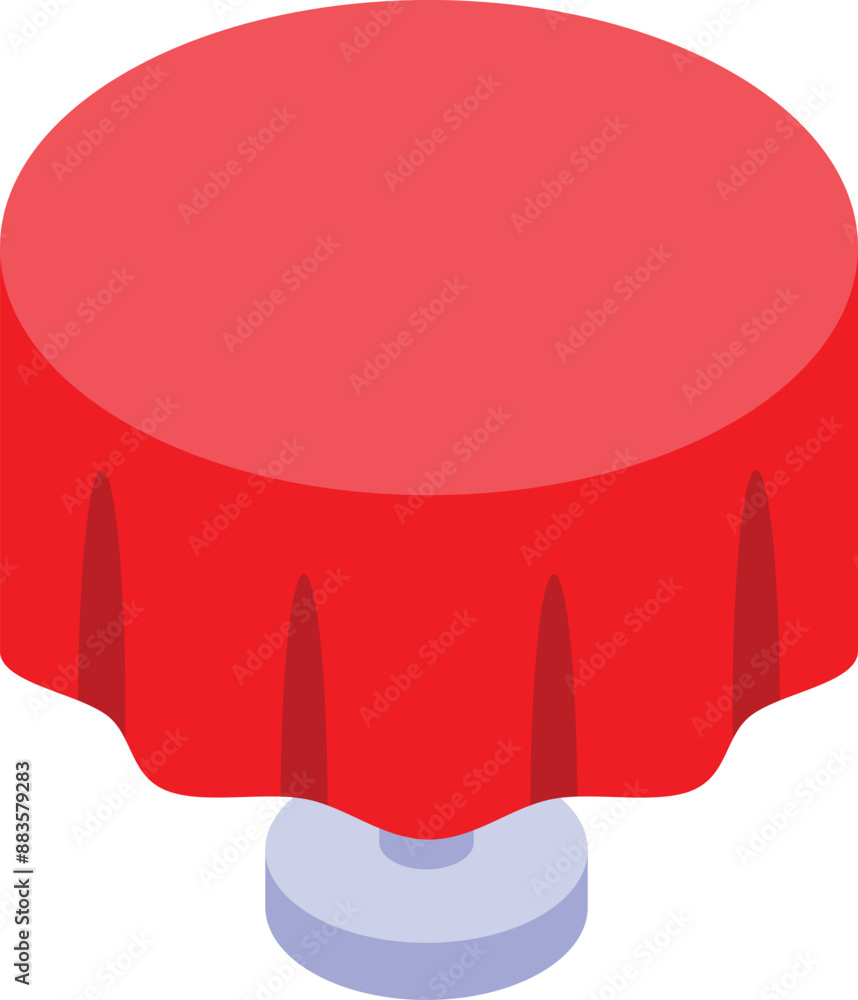 Aufkleber empty round table with red tablecloth covering is standing on a white background