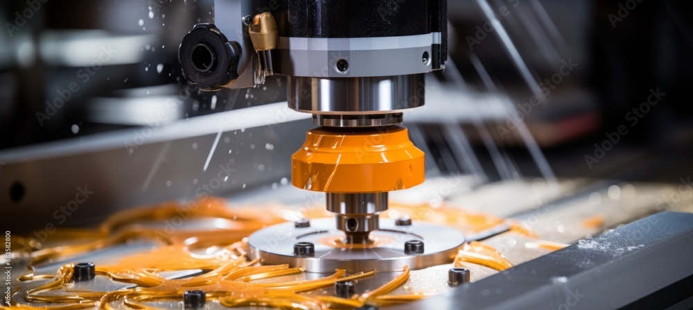 Poster precision machining of rocket engine component aerospace industry complexity displayed
