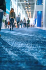 Naklejka premium Group of people walking down a blue carpet, possibly at an event or awards ceremony