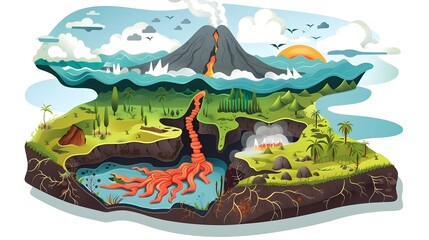 Learn about volcanic island formation with a diagram