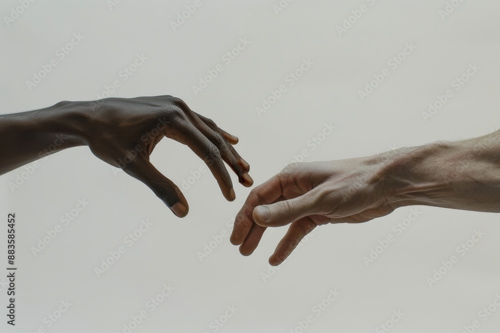 Poster Two hands stretching towards each other, a symbol of connection and unity