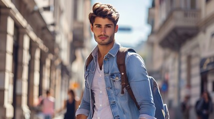 Fototapeta premium Handsome young man dressed in casual clothing. 