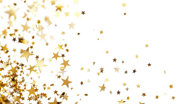 Flying sparkling stars on a transparent background