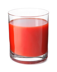 Fresh tomato juice in glass isolated on white