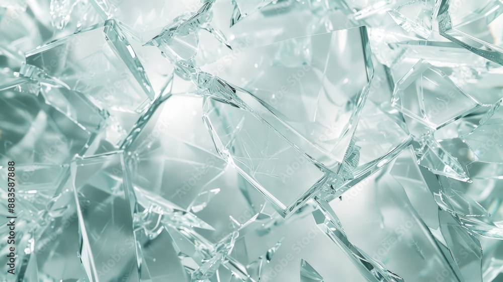 Aufkleber a close up view of a broken glass window with shards scattered around