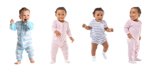 Obraz premium Set of cute babies isolated on white