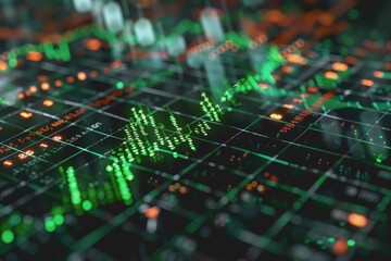 Financial crisis down green arrow economy business graph on money crash market background..