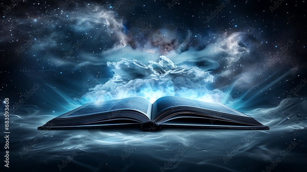 Poster high resolution images an open book with glowing pages, representing the power of storytelling and i