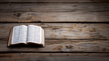 High resolution images An open Bible on an old wooden table, symbolizing the bible as your pc wallpaper background. The scene is captured from above with a flat lay perspective, emphasizing the