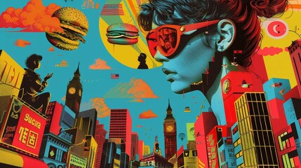 The Consumerist Dreamscape Pop Art A vibrant pop art collage depicting a society obsessed with consumption, prompting reflection on consumer behavior Style Pop art, bold colors
