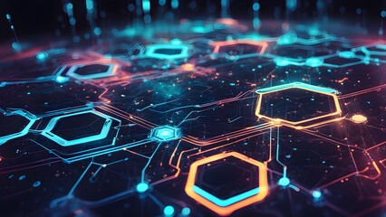 A colorful, abstract image of hexagons