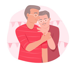 Senior Gay Men Couple Falling in Love for LGBT Concept Illustration