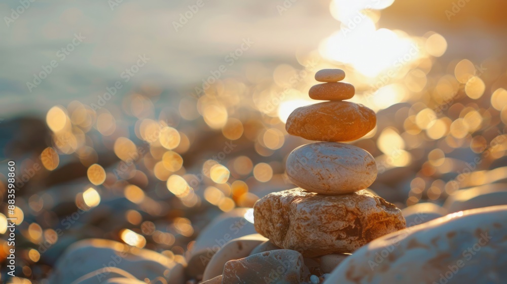 Canvas Prints zen stones balanced on a beach at sunset