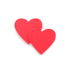 Red paper hearts on white background. Top view