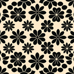 Minimalistic abstract black flower pattern vector. Black flower seamless pattern vector perfect for textile design, screensavers, covers, cards, invitations, posters, and more.