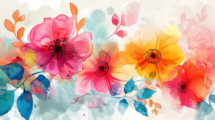 Watercolor floral on a white background in various colors. 