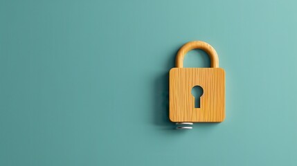 Minimalistic 3D illustration of a wooden lock against a teal background, symbolizing security, protection, and privacy.