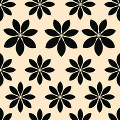 Minimalistic abstract black flower pattern vector. Black flower seamless pattern vector perfect for textile design, screensavers, covers, cards, invitations, posters, and more.