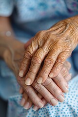 Fototapeta premium Compassionate nurse comforting elderly patient in serene hospital setting during challenging period