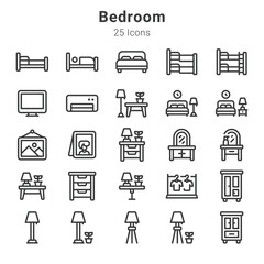 25 icons collection about bedroom