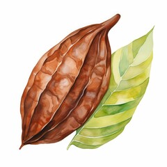 Fototapeta premium a Cocoa Bean, Cocoa Element, watercolor illustration, isolated on white background