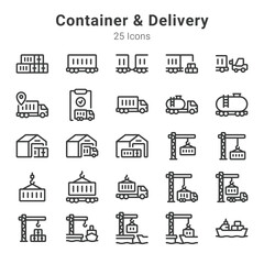 25 icons collection about container and delivery
