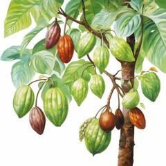 a Cocoa Plantation, Cocoa Element, watercolor illustration, isolated on white background